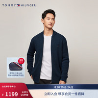 TOMMY HILFIGER 24秋冬男纯羊毛通勤棒球领针织开衫03258 深蓝色DV6 L