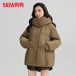 鸭鸭（YAYA）羽绒服女短款2024冬季时尚加厚可拆卸帽宽松保暖外套ZX 深卡其色 165/88A(L)