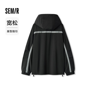 森马（Semir）外套男2024秋季肌理夹克薄款连帽上衣拼接网眼 黑色调00399 175/92A/L