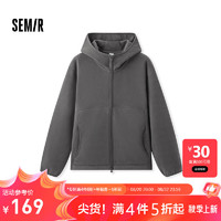 森马（Semir）夹克男抗静电摇粒绒2024毛绒外套宽松连帽冬装百搭款 中灰20410 180/96A/XL