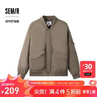 森马(semir)棉服男防水防油防污防风2024冬装厚飞行员外套棒球领夹克 深卡其50790 165/84A/S