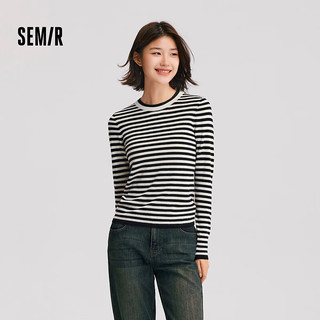 森马（Semir）针织衫女撞色假两件内搭简约时尚冬季2024套头毛衫修身 黑白色调00491 155/80A/S