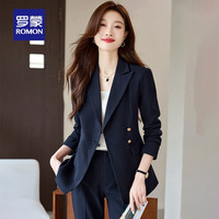 罗蒙（ROMON）戗驳领西服女秋季时尚休闲设计感盘扣气质西装外套女 藏青色 3XL