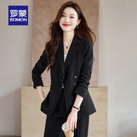 罗蒙（ROMON）戗驳领西服女秋季时尚休闲设计感盘扣气质西装外套女 黑色 XL