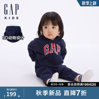 Gap婴儿2024初秋彩logo小熊耳朵连帽连体衣儿童装爬服644733 海军蓝 90cm(18-24月) 亚洲尺码