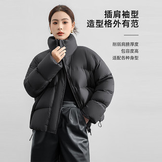 雅鹿羽绒服女短款2024秋冬季纯色时尚立领保暖加厚冬装休闲百搭女外套 黑色 L