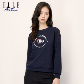 ELLE ACTIVE 新年红圆领卫衣女装秋季百搭基础独特logo运动休闲套头衫 藏青色 L