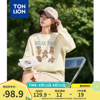 唐狮(TonLion)唐狮2024早秋圆领卫衣女卡通小熊印花宽松套头卫衣潮insdx 杏 2XL