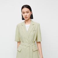 天丝麻绿色短裤西装外套女
