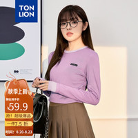唐狮 TONLION女打底衫2024早秋圆领拼色假两件左胸小标长袖T恤打底衫 晨雾紫 M