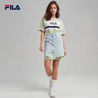 FILA 斐乐 24夏女款撞色T恤裙短袖连衣裙运动裙欧版 灰绿色/亮白色 S