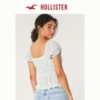 HOLLISTER24秋季腰身抽褶荷叶边泡泡袖上衣 女 KI340-4062 绿色碎花 XS (160/84A)