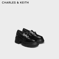 CHARLES&KEITH24秋英伦风增高粗跟厚底乐福鞋女CK1-70900537 Black Box黑色 38