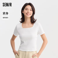 森马（Semir）短袖T恤女短款方领正肩上衣简约夏季紧身套头衫女士气质百搭 本白10102 160/84A/M