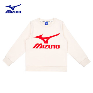 美津浓（MIZUNO）男女童春秋卫衣运动保暖中大孩童长袖儿童上衣春装 米色 130cm (身高125-135cm)