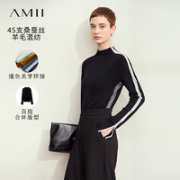 AMII2024秋通勤时尚半高领撞色拼接开叉毛衣女显瘦打底衫上衣 黑色 165/88A/L