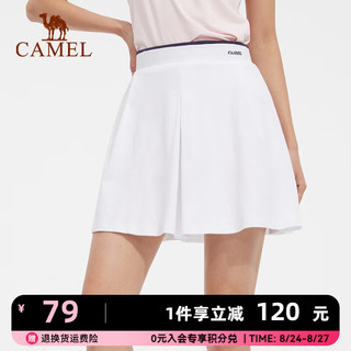 CAMEL 骆驼 运动短裙女2024春夏半身裙跑步裙防走光百褶网球裤裙 白色，女 M