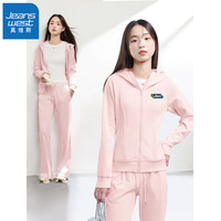 真维斯300G重磅收腰连帽卫衣女2024年春秋季简约时尚休闲风上衣GX 粉-蓝绿格子K M