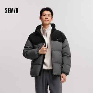 森马（Semir）羽绒服男2024冬季拼接灯芯绒肌理感外套厚款宽松上衣绣花 黑色调(灰鸭绒)00399 185/100A/XXL