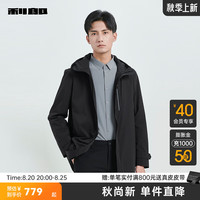 利郎(LILANZ)风衣男外套连帽秋季休闲简约中长款男士风衣 黑(23QFY1011Y) 180/96A
