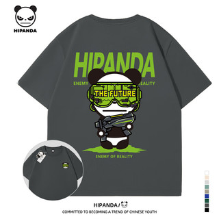 HIPANDA 你好熊猫 HI PANDA你好熊猫夏季印花短袖T恤男潮牌宽松休闲百搭圆领纯棉半截袖 -中灰#JDP游击熊 2XL