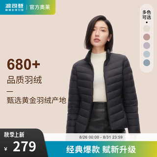 波司登（BOSIDENG）反季清仓龙年红色羽绒服女基础轻暖立领绒时尚百搭外套 黑色8056 180/100A