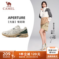 骆驼（CAMEL）白鹿同款厚底增高复古慢跑步运动女鞋 X24B09L7014 米白/绿 37 【白鹿同款】女，米白/绿