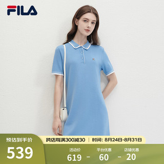 FILA 斐乐 女子织连衣裙2024夏季时尚休闲翻领短袖裙子 谧空蓝-BU 160/80A/S