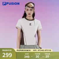 FILA FUSION斐乐潮牌女子针织短袖衫2024夏季时尚拼色休闲T恤 牧筠白-IV 170/88A/L