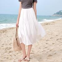 【新中式半身裙】2024夏款弹力腰围不规则分割线褶皱中长裙