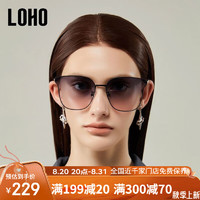 LOHO 2024新蝶形太阳眼镜女显高级感墨镜复古潮流防晒眼镜LH09634黑框 哑黑框+蓝渐粉片