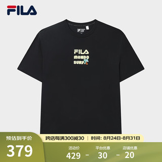 斐乐（FILA）男子短袖T恤夏季宽松时尚休闲针织短袖衫 正黑色-BK 160/84A/XS