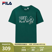 斐乐（FILA）男子短袖T恤夏季时尚大LOGO休闲上衣短袖衫 森林绿-GN 180/100A/XL