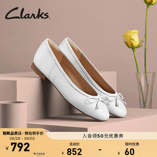 Clarks 其乐 法娜系列女鞋24新款蝴蝶结仙女风芭蕾舞平底浅口单鞋婚鞋 白色 261763784 37