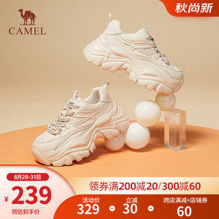 CAMEL 骆驼 老爹鞋女网面厚底老爹鞋舒适增高运动休闲鞋子 L24S283078杏色 37