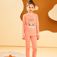 红豆居家儿童秋衣秋裤套装男女童全棉春秋薄款中大童棉毛衫 女童温柔橙 160/85