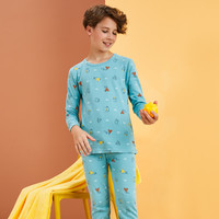 红豆居家儿童秋衣秋裤套装男女童全棉春秋薄款中大童棉毛衫 男童青藤绿(积木王国) 140/75