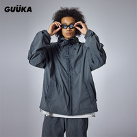 古由卡（GUUKA）潮牌废土风轻薄透气连帽风衣男秋 复古水洗收褶创意外套宽松 灰色 XXL