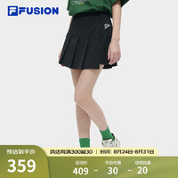 FILA FUSION斐乐潮牌梭织裙女2024夏季时尚休闲百褶裙半身裙 正黑色-BK 165/66A/M