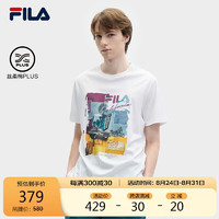 FILA 斐乐 官方男子针织短袖衫2024夏季时尚印花休闲舒适纯棉T恤