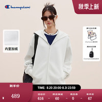 Champion冠军2024早秋简约加绒连帽卫衣女纯色基础款休闲外套 燕麦色 L