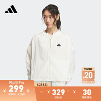 adidas城野共生UPF50+宽松梭织连帽外套防晒衣女装阿迪达斯轻运动 汉玉白/黑色 M