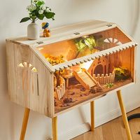 倍炫 芦丁鸡宠物饲养箱小鸡全套鸟窝造景恒温箱子卢丁鸡仓鼠笼子小别墅 天窗款加腿(不含景观) 40*30*30基础套装