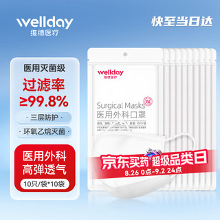 WELLDAY 维德 一次性医用外科口罩100只（每10只独立包装*10袋）