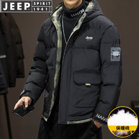 JEEP SPIRIT 棉服男棉衣秋冬外套加厚保暖面包服连帽运动情侣棉袄 黑色 L