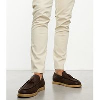 asos 香港直邮潮奢 ASOS 男士 设计编织深褐色皮质天然色鞋跟乐福鞋