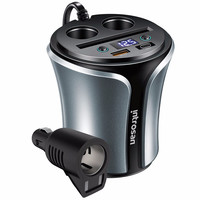 英才星 车载充电器快充杯式一拖二大功率点烟器电压监测多功能QC3.0车充 108AC至臻款快充+点烟头