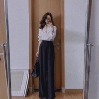 燕浔 2024早秋气质干练女装轻奢气质高级感职业衬衫阔腿裤两件套装夏季 衬衫+裤子 XL 115-125斤