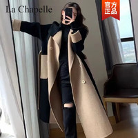 La Chapelle 毛呢大衣女2022秋冬新款高端中长款韩版宽松时尚气质双面羊绒大衣 黑色 L