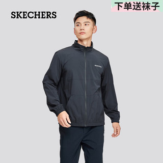 SKECHERS 斯凯奇 男子户外跑步防风保暖休闲运动弹力外套拉链开衫夹克 炭灰色 2XL